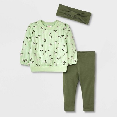 Image of Baby Girls' Quilted Sweatshirt with Leggings - Cat & Jack™ Green 6-9M