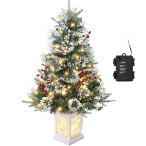 Clearance! 3 FT Artificial Desktop Christmas Tree, Vintage Potted Mini Xmas Tree with Deer Lightbox - 1 of 4