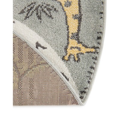 Gray Oval Kids Jungle Animals Stain-Resistant Rug