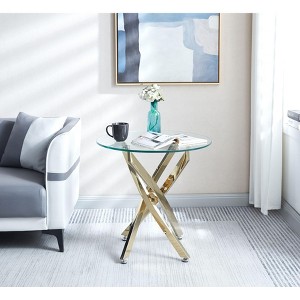 NicBex Coffee Tables for Living Room 23.62" Contemporary Round Coffee Table Clear Tempered Glass Table with Gold Finish Stainless Steel Legs, Silver - 1 of 4