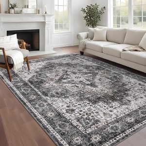 Area Rugs for Living Room Bedroom Washable Vintage Distressed Print Pattern Medallion Carpet Non-Slip Low Pile Rug - 1 of 4