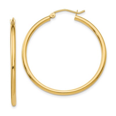 Black Bow Jewelry 2mm x 35mm 14k Yellow Gold Classic Round Hoop Earrings