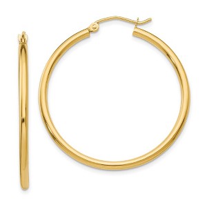 Black Bow Jewelry 2mm x 35mm 14k Yellow Gold Classic Round Hoop Earrings - 1 of 4