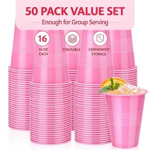 50-Pack 16oz Solid Pink Disposable Plastic Drinking Cups, Heavy Duty ...