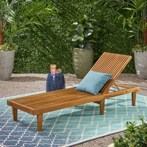 GDFStudio Teresa Outdoor Acacia Wood Armless Adjustable Chaise Lounge - 1 of 4