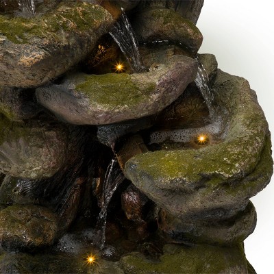 Rustic Gray and Brown Multi-Tier Stone Fountain with LED Lights