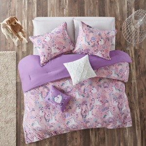 5 Pcs Lovely Unicorn Print Cotton Duvet Set, All Season Home Textile fits Child's Bedroom Decor - 1 of 4