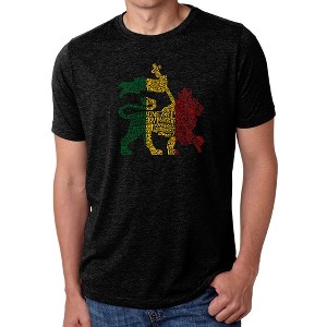 LA Pop Art Men's Premium Blend Word Art T-shirt - Rasta Lion - One Love - 1 of 4