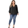 Agnes Orinda Women's Plus Size Solid Chiffon V Neck Lace Panel Long Sleeve Elastic Cuff Casual Tops - 3 of 4