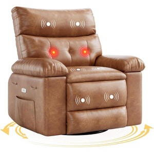 Swivel Electric Massage Chair, Rocking Recliner Chair with Vibration and Heating, Overstuffed Faux Leather Sofa W/USB, Power Glider - 1 of 4