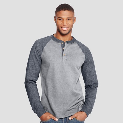 Hanes Men's Big & Tall Long Sleeve Raglan Beefy Henley Shirt - Heather Gray  3XL