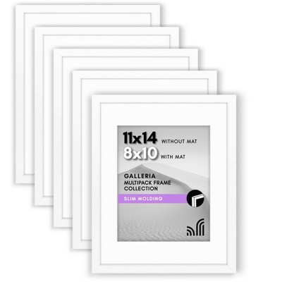 Americanflat 11x14 Picture Frame in White - Displays 8x10 With Mat and 11x14 Without Mat - Set of 5 Frames with Sawtooth Hanging Hardware