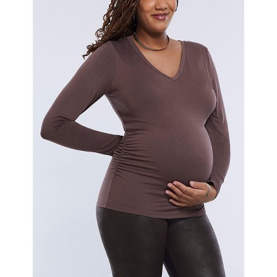Women's V-Neck Side-Ruched Maternity Long Sleeve Tee | Motherhood Maternity