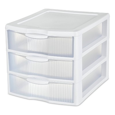 Sterilite 3 Drawer Medium Countertop Unit White with Drawers Clear