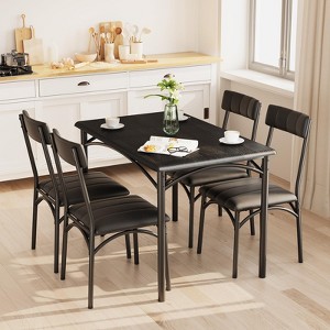 Industrial Dining Table Set for 5, Square Wood Tabletop kitchen Table with 4 Upholstered Chairs, Retro Dinner Dinette Table Set for Living Room - 1 of 4