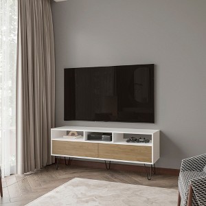 53.8" Melamine TV Stand with 2 Doors, Open Storage, Hairpin Legs, and Scratch-Resistant Surface for Living Room and Bedroom - 1 of 4
