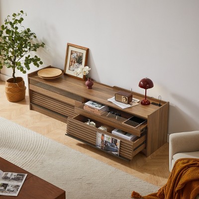 TV Stand With Storage,Modern TV Stand With Built-In Charging Ports And Ambient LED Lighting And Drawers,TV Stand For 70 Inch TV-Cuddlewood