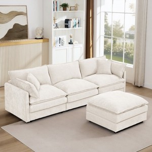 KWPZQEB 102" Modular Sectional Sofa, L Shaped Couch Set with Movable Ottoman, Chenille 3-Seater Cloud Couch with Throw Pillows for Living Room - 1 of 4