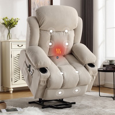 Power Lift Recliner Chair with Heat and Massage Electric Fabric Recliner Chair for Elderly with Side Pocket