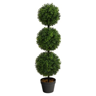 3' Indoor/Outdoor Boxwood Triple Ball Topiary Artificial Tree - Nearly Natural