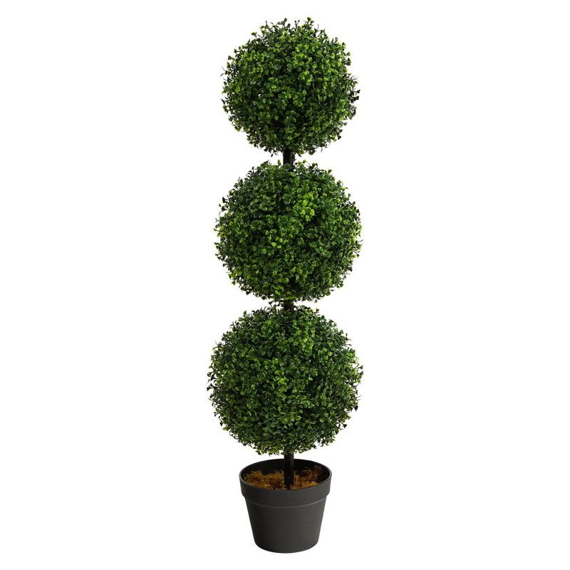 3&#39; Indoor/Outdoor Boxwood Triple Ball Topiary Artificial Tree - Nearly Natural, 1 of 6