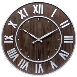 23" Wine Barrel Wood/Metal Wall Clock Dark Brown - Infinity Instruments