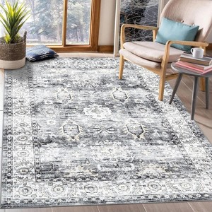 Washable Vintage Distressed Rug Non Slip Carpet Low Pile Stain Resistant Floor Mat for Bedroom Living Room Office - 1 of 4