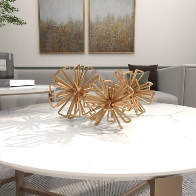 Gold Metal Geometric Sculptures Set of Three