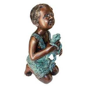 Design Toscano New Friend, Boy with Frog Cast Bronze Garden Statue - 1 of 4