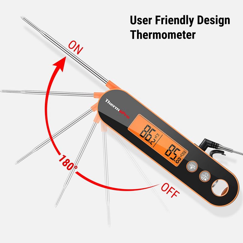 ThermoPro TP610W Waterproof Dual Probe Meat Thermometer with Alarm Programmable and Rechargeable Instant Read Food Thermometer W/ Rotating LCD Screen, 4 of 7