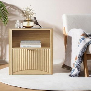 Mid Century Modern Fluted Nightstand, 22.8" Wide Bedside Table with Drawer & Open Storage for Bedroom, Living Room & Office - 1 of 4