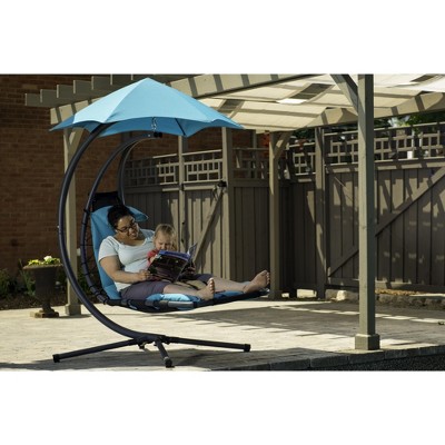 Turquoise Zero Gravity Hanging Lounge Chair with Cushions and Umbrella