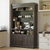72" Farmhouse Coffee Bar Cabinet w/Light - Buffet Hutch w/ Microwave Stand/Wine Rack/Glass Shelf for Dining Room Storage - 3 of 4