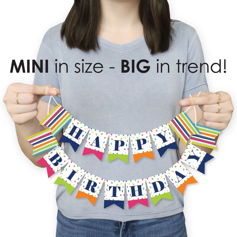 Big Dot of Happiness Cheerful Happy Birthday - Colorful Birthday Party Mini Pennant Banner - Happy Birthday, 3 of 8