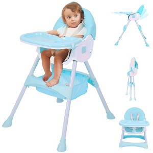 Napei 6- in -1 Baby High Chair with 5 -Point Safety Harness and Adjustable Dining Tray,Foldable High Chair for Space-Saving-Ice Blue - 1 of 1