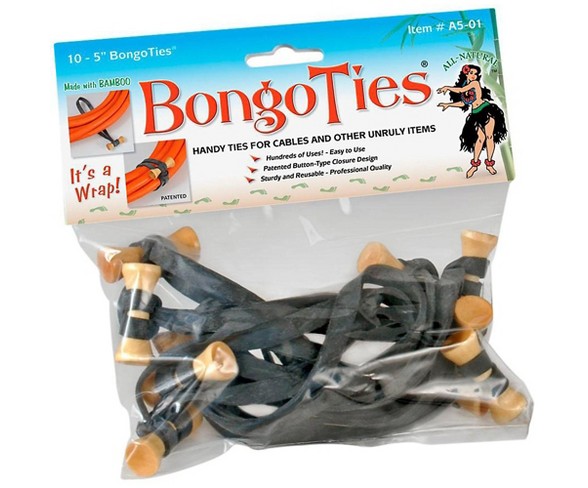 BongoTies All-Purpose Tie Wraps Bamboo and Black Rubber