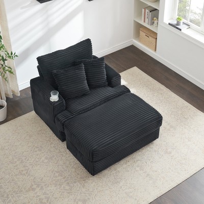 NicBex Couches for Living Room 39" Single Chaise Lounge Chair Corduroy Upholstered Sofa Sleeper Chair with Ottoman and Cup Holders