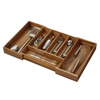 iDesign Expandable Acacia Wood Cutlery Drawer Organizer -Natural