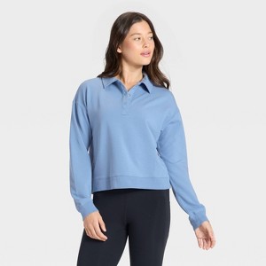 Women's Modal French Terry Polo Sweatshirt - All In Motion™ - 1 of 4