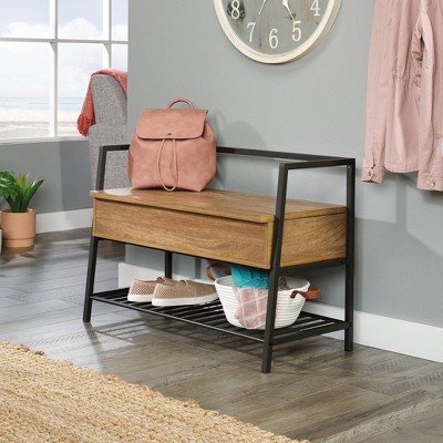 North Avenue Entryway Bench with Hidden Storage and Shelf Sindoori Mango - Sauder: Flip-Top, Metal Frame, 18" Seat Height