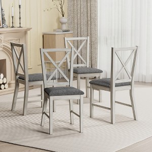 VECELO Rustic Wooden Dining Chairs Set of 2/4/6, Rubber Wood Kitchen Chairs with Padded Seat & Elegant Hollowed Backrest, Gray - 1 of 4