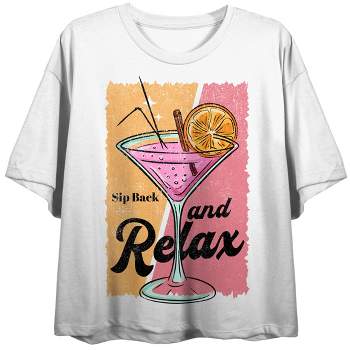 Sip Back And Relax Martini Crew Neck Short Sleeve White Women's Crop Top