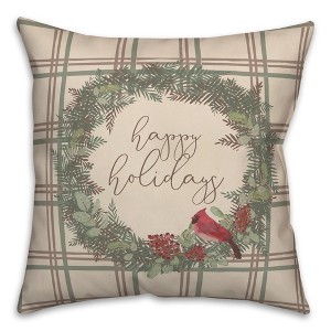 Creative Products Happy Holidays Plaid 18 x 18 Spun Poly Pillow - 1 of 3