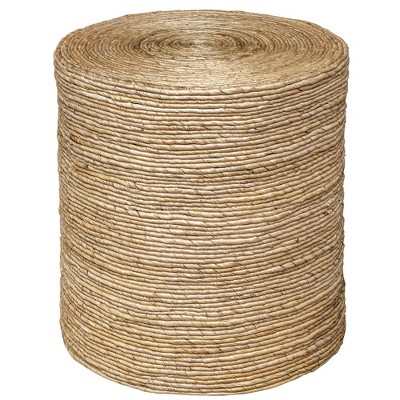 Rora Round Coastal Brown Woven Accent Table