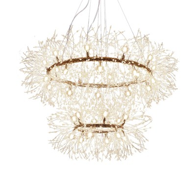 LLHZSY 2-Tiers Firework Sputnik Wagon Wheel Crystal Chandelier - Gold - 47'' W