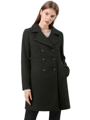 Allegra K Women's Notched Lapel Double Breasted Long Trench Coat Black ...