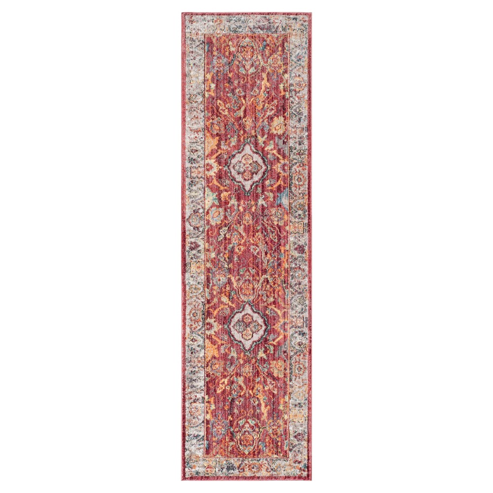 2'3inx8' Runner Floral Loomed Rose/Light Gray - Safavieh