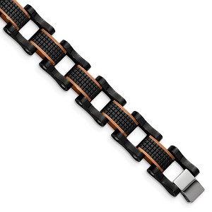 Black Bow Jewelry 12mm Black & Brown Plated Stainless Steel Link Bracelet, 8.25 Inch - 1 of 4