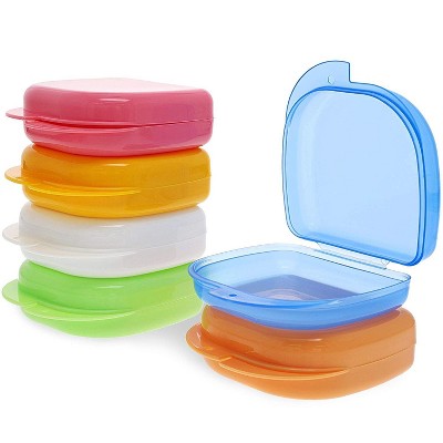 Orthodontic Retainer Case - 6 Pack Portable Denture Cases, Mouthguard Case for Retainer, Dentures, in 6 Colors, 3.2 x 2.6 x 1 inches