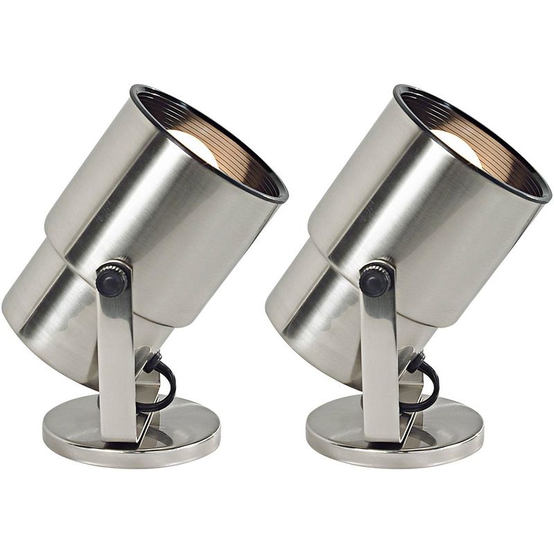 Pro Track Set of 2 Small Uplighting Indoor Accent Spot-Lights Plug-In Directional Floor Plant Home Decorative Art Desk Brushed Nickel Finish 8" High, 1 of 7